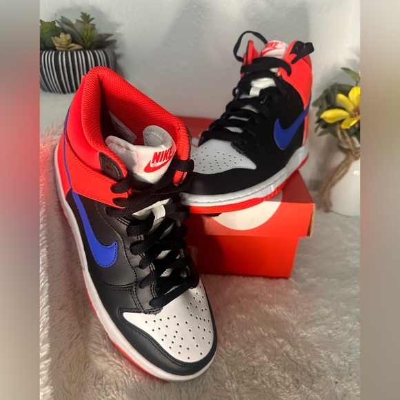 Nike Dunk High Top (GS) Black, Royal Blue, White, & Neon Orange - Picture 1 of 7